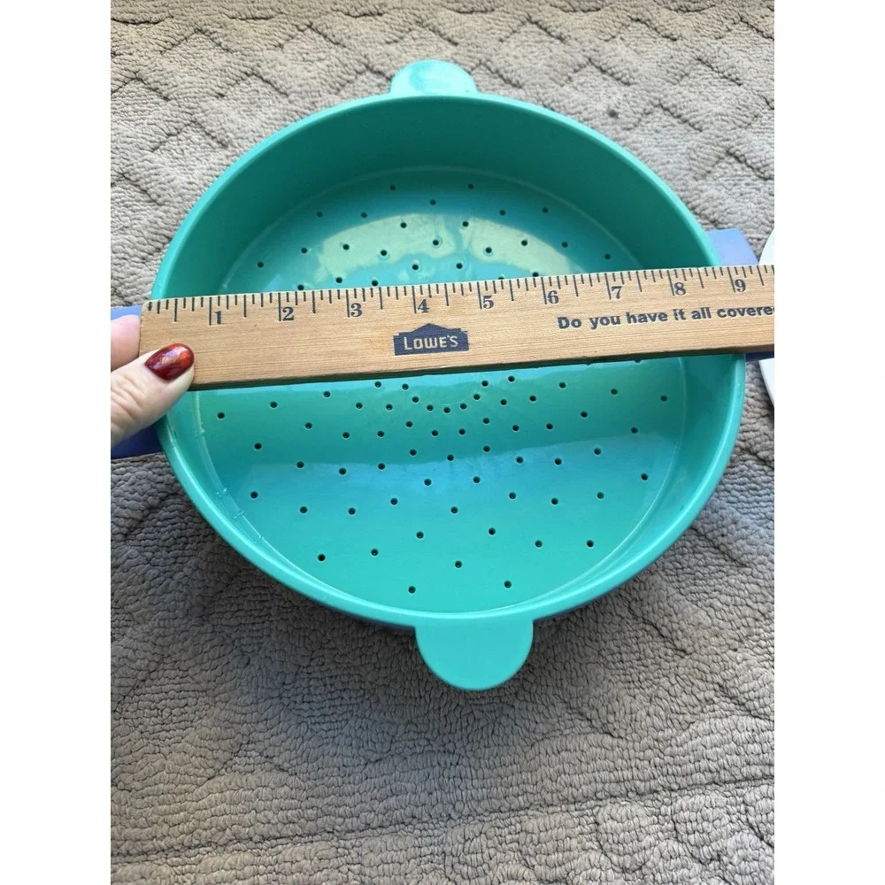 Vintage Tupperware Microwave Steamer Set Purple Green USA 3 Pc